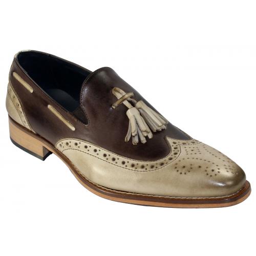 Duca Di Matiste 1866 Taupe / Brown Genuine Italian Calfskin Loafer Shoes With Tassel.